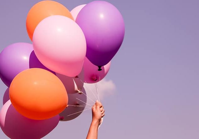 Colorful Balloons On Sky Background In Purple Color Tone