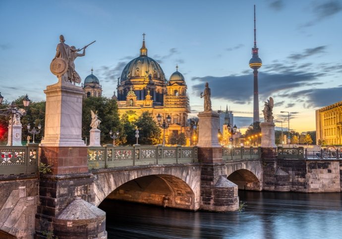 The Cathedral The TV Tower And The Schlossbruecke In Berlin